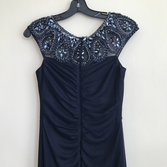 NWT Xscape Embellished Beaded Navy Gown Dress 4 - Picture 6 of 8